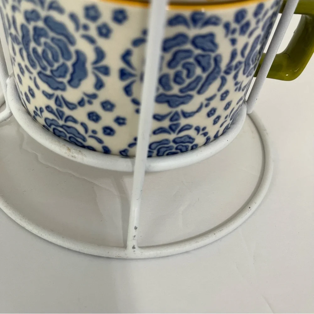 Pier1 Imports Stackable Cups 8oz Hand Pained Stoneware With Stand